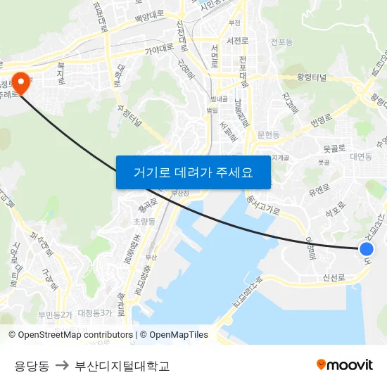 용당동 to 부산디지털대학교 map
