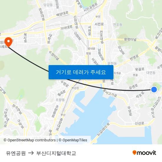 유엔공원 to 부산디지털대학교 map