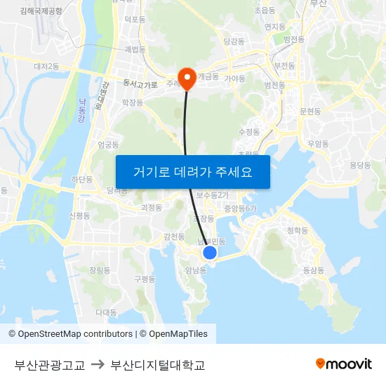 부산관광고교 to 부산디지털대학교 map