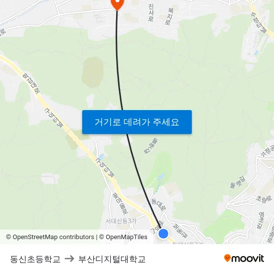 동신초등학교 to 부산디지털대학교 map