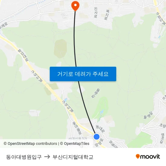 동아대병원입구 to 부산디지털대학교 map