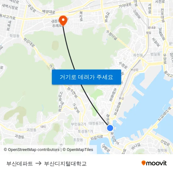 부산데파트 to 부산디지털대학교 map
