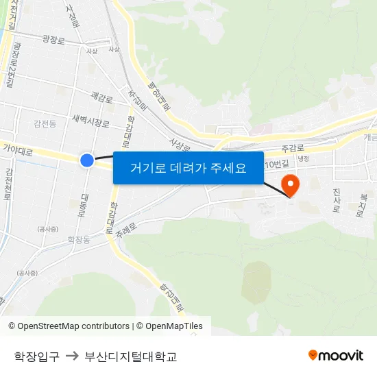 학장입구 to 부산디지털대학교 map