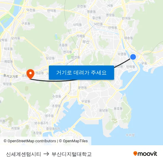 신세계센텀시티 to 부산디지털대학교 map