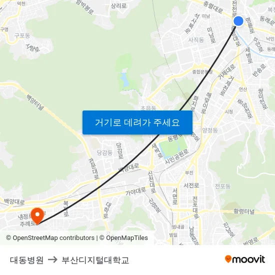 대동병원 to 부산디지털대학교 map