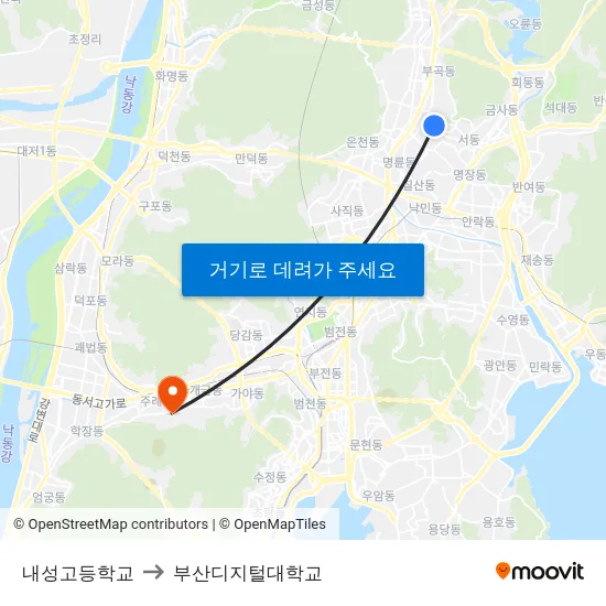 내성고등학교 to 부산디지털대학교 map