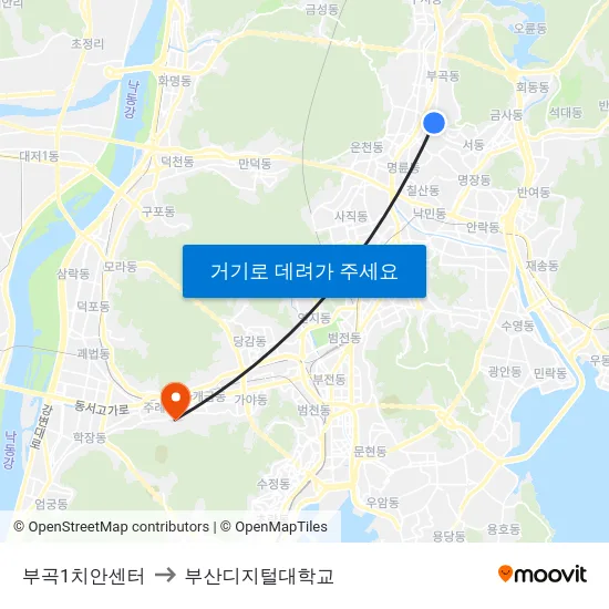 부곡1치안센터 to 부산디지털대학교 map