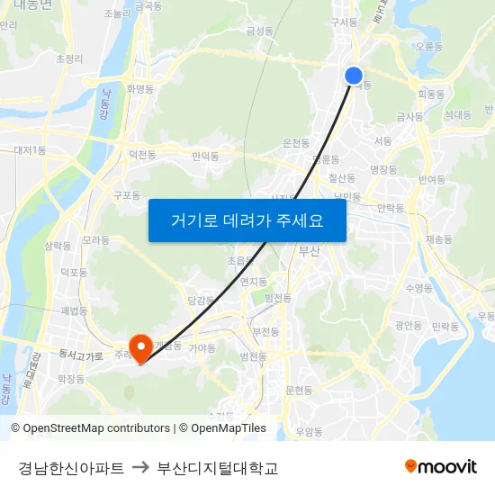경남한신아파트 to 부산디지털대학교 map