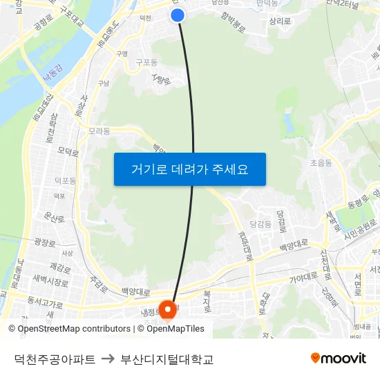 덕천주공아파트 to 부산디지털대학교 map