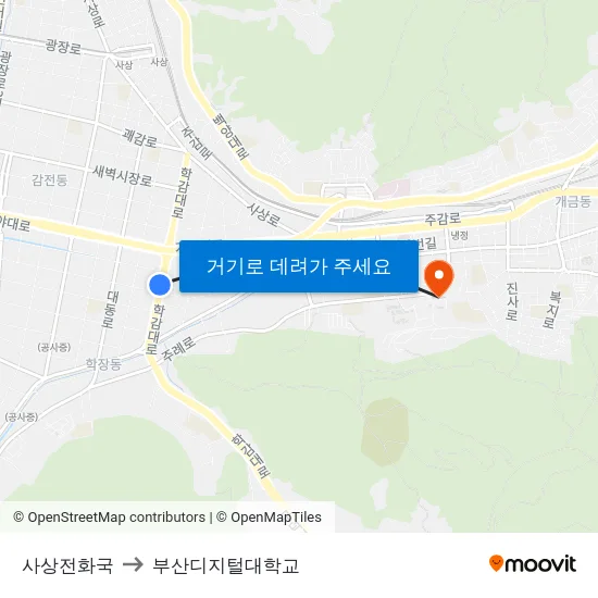사상전화국 to 부산디지털대학교 map