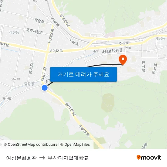 여성문화회관 to 부산디지털대학교 map