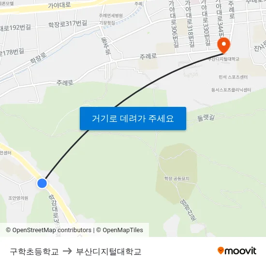 구학초등학교 to 부산디지털대학교 map
