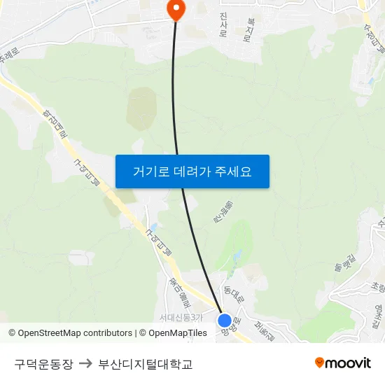 구덕운동장 to 부산디지털대학교 map