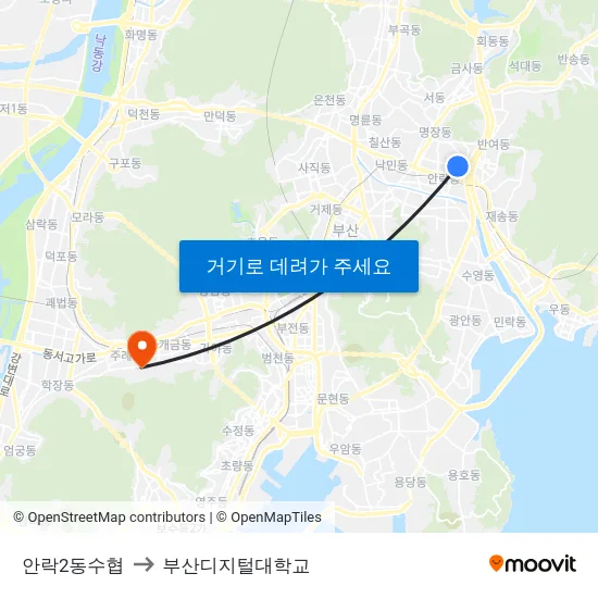 안락2동수협 to 부산디지털대학교 map