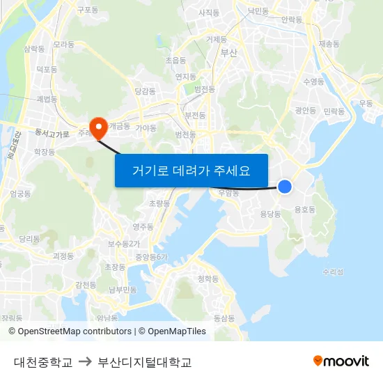 대천중학교 to 부산디지털대학교 map
