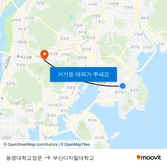동명대학교정문 to 부산디지털대학교 map