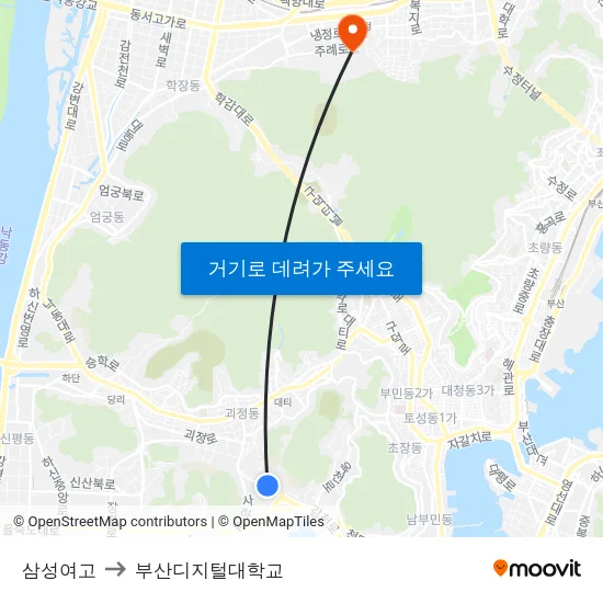 삼성여고 to 부산디지털대학교 map