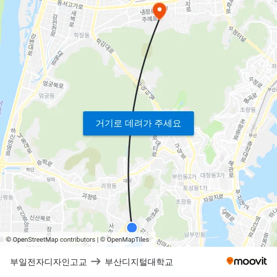 부일전자디자인고교 to 부산디지털대학교 map