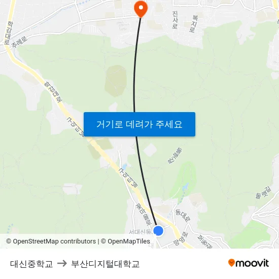 대신중학교 to 부산디지털대학교 map