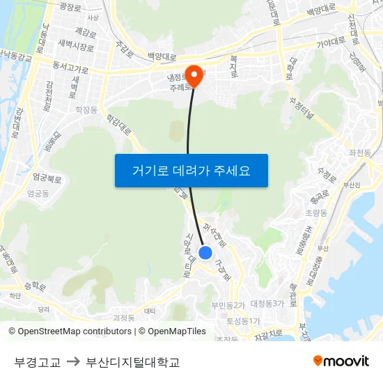 부경고교 to 부산디지털대학교 map