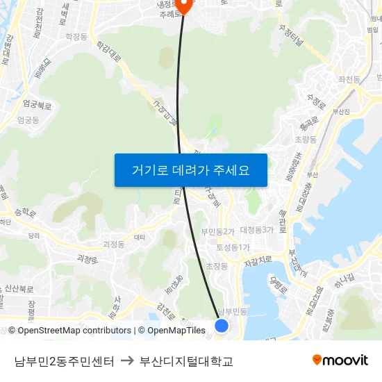 남부민2동주민센터 to 부산디지털대학교 map
