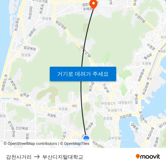 감천사거리 to 부산디지털대학교 map