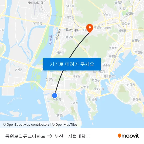 동원로얄듀크아파트 to 부산디지털대학교 map
