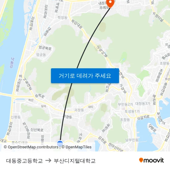 대동중고등학교 to 부산디지털대학교 map