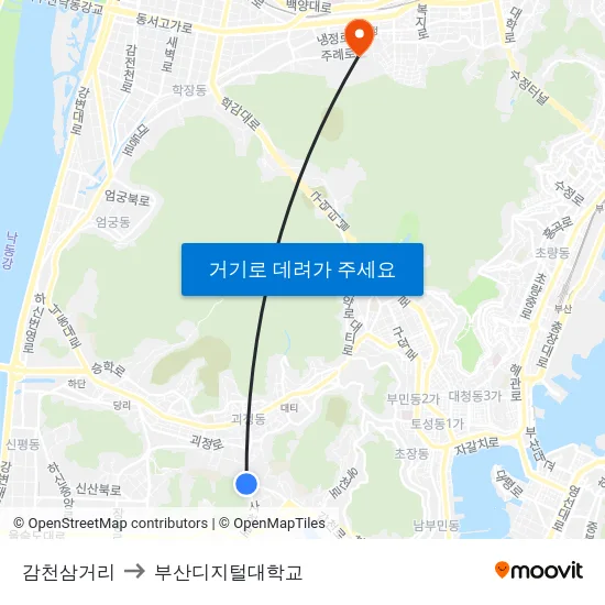 감천삼거리 to 부산디지털대학교 map