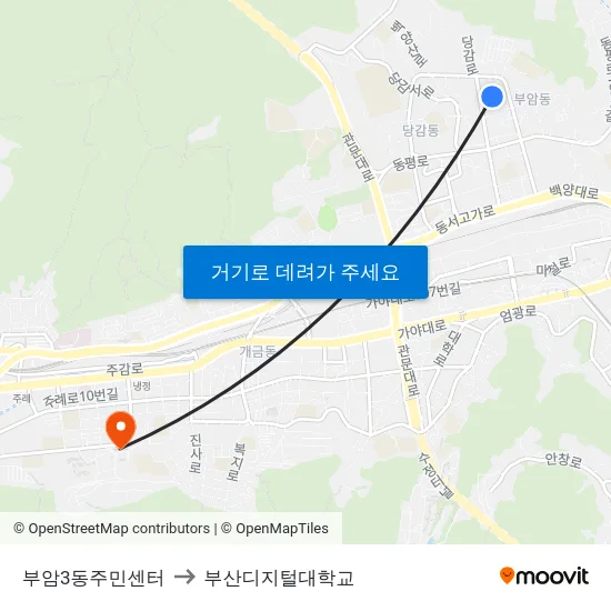 부암3동주민센터 to 부산디지털대학교 map