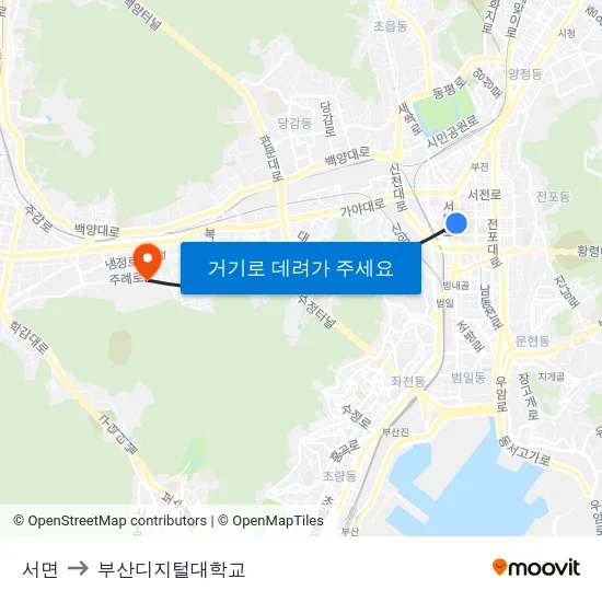 서면 to 부산디지털대학교 map