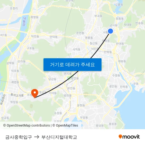 금사중학입구 to 부산디지털대학교 map