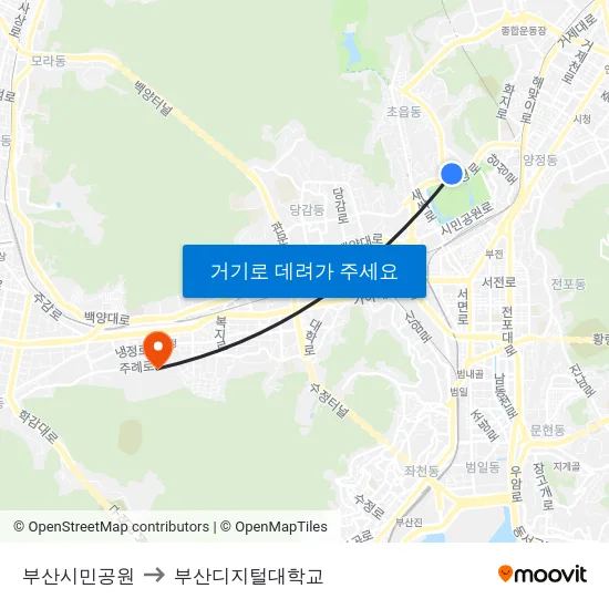 부산시민공원 to 부산디지털대학교 map