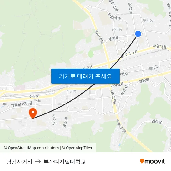 당감사거리 to 부산디지털대학교 map