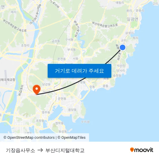 기장읍사무소 to 부산디지털대학교 map