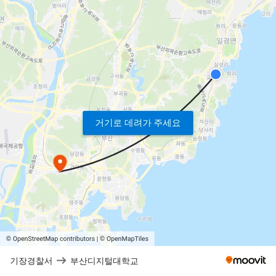 기장경찰서 to 부산디지털대학교 map