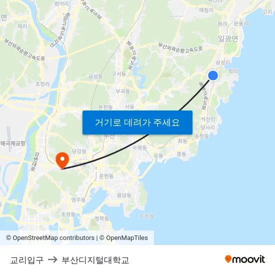 교리입구 to 부산디지털대학교 map