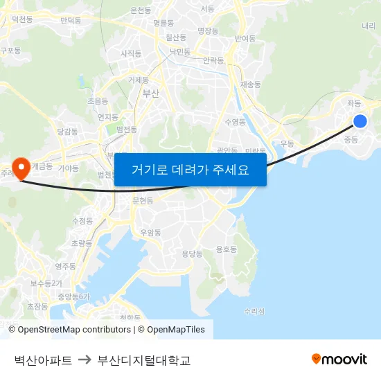 벽산아파트 to 부산디지털대학교 map