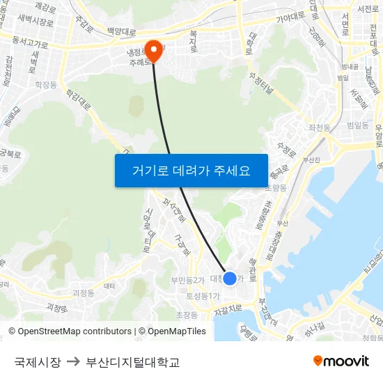 국제시장 to 부산디지털대학교 map