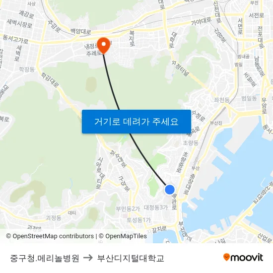 중구청.메리놀병원 to 부산디지털대학교 map