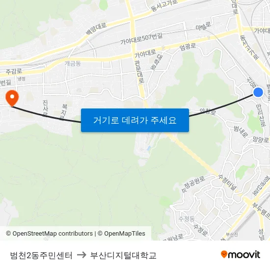 범천2동주민센터 to 부산디지털대학교 map