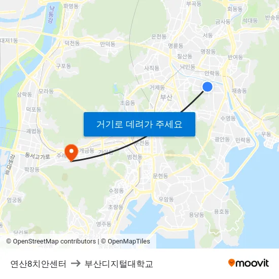 연산8치안센터 to 부산디지털대학교 map