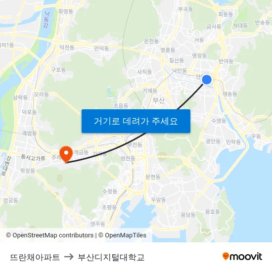 뜨란채아파트 to 부산디지털대학교 map