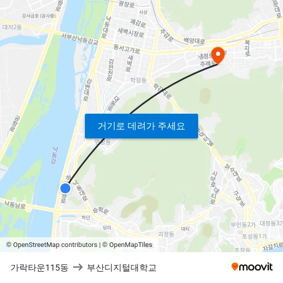 가락타운115동 to 부산디지털대학교 map