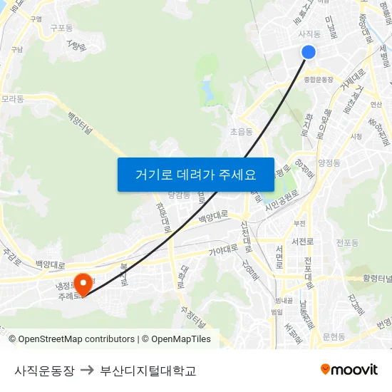 사직운동장 to 부산디지털대학교 map