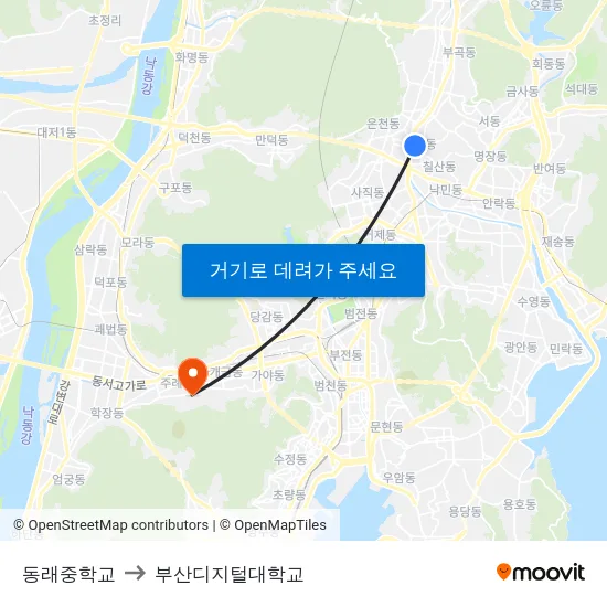 동래중학교 to 부산디지털대학교 map