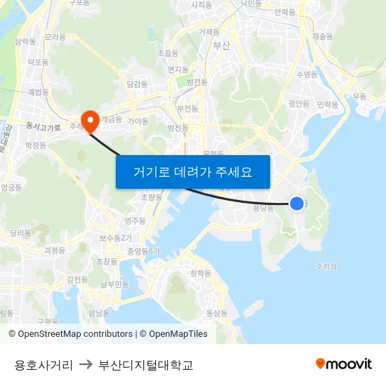 용호사거리 to 부산디지털대학교 map