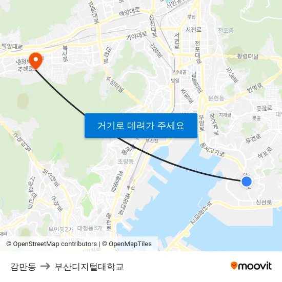 감만동 to 부산디지털대학교 map