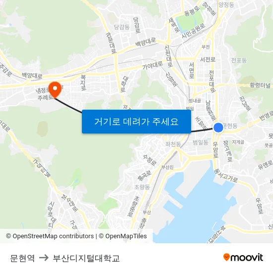 문현역 to 부산디지털대학교 map