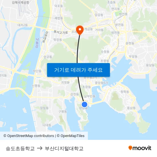 송도초등학교 to 부산디지털대학교 map